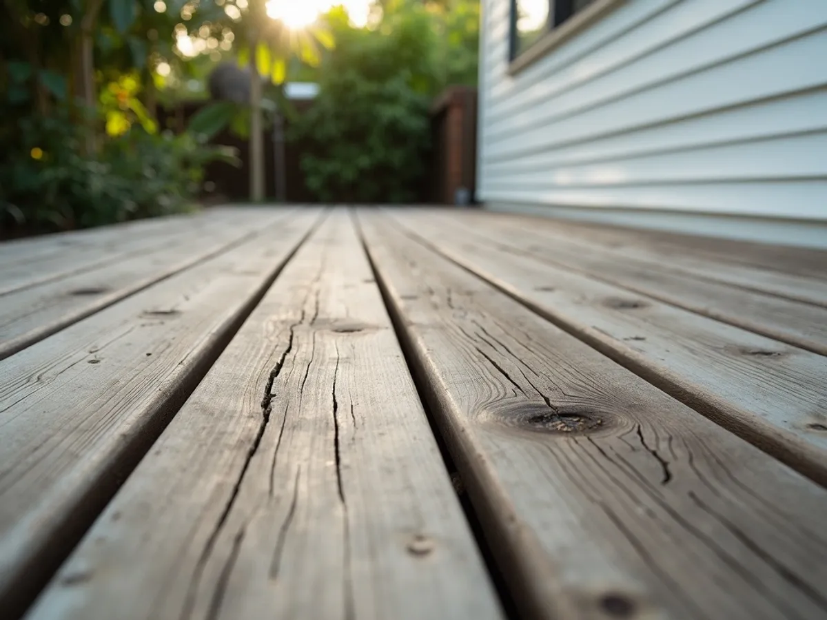 Split and weathered deck boards before repair in Kingscliff