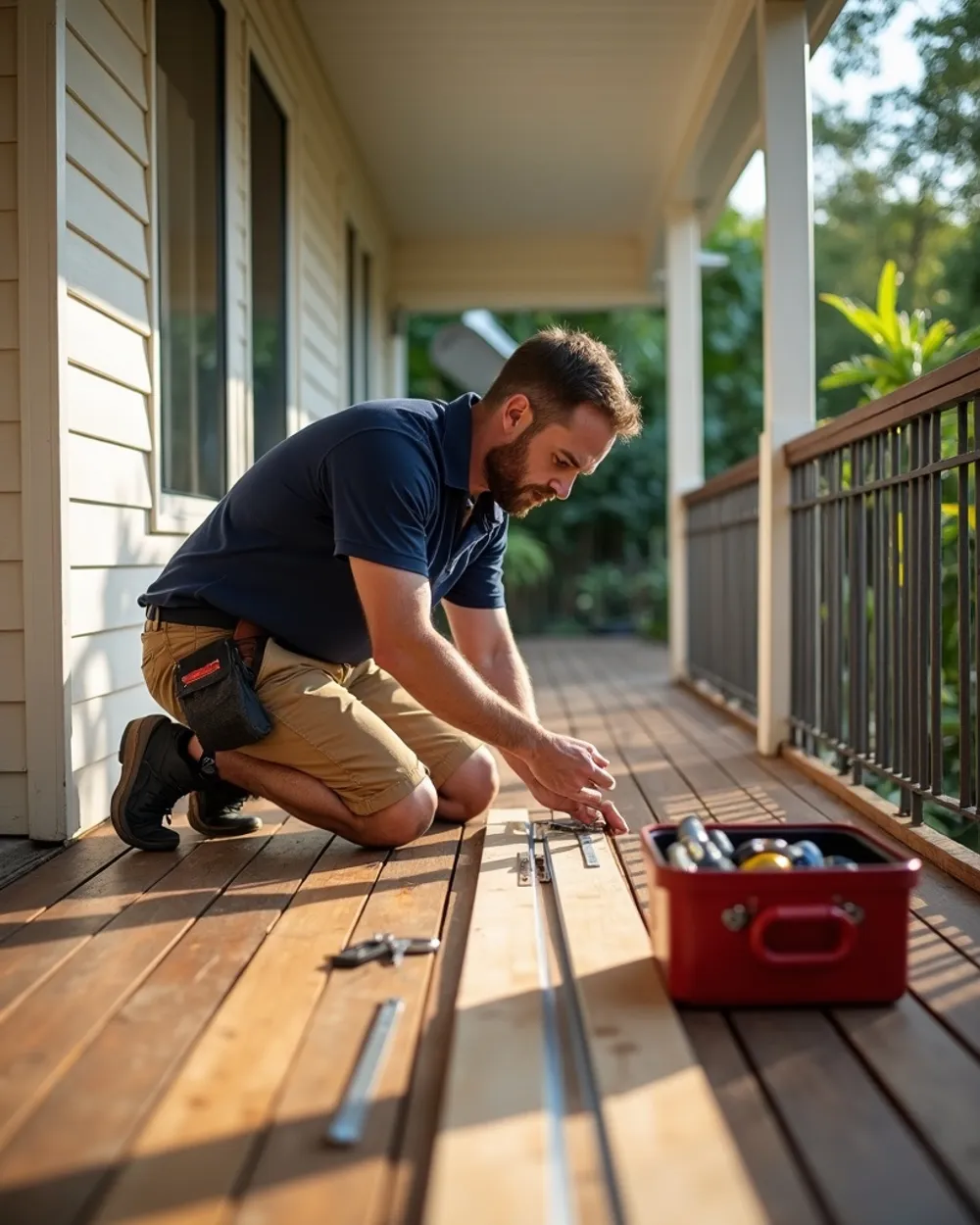 Fixline handyman completing a deck repair in Kingscliff